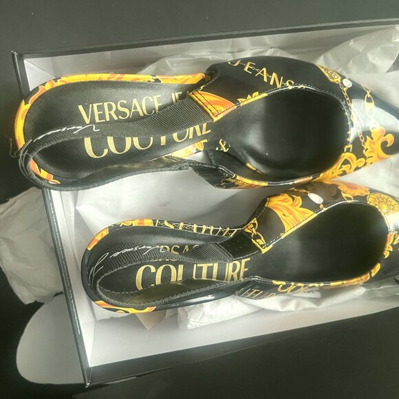 VERSACE Jeans Couture Authentic Baroque Motif Slingback Shoes - Picture 5 of 6